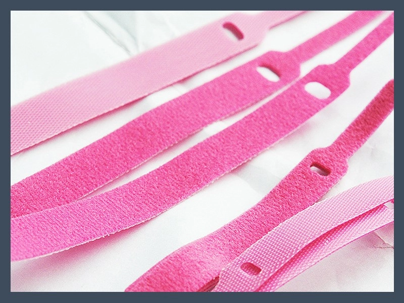 Pink Pin-Type Hook and Loop Cable Ties